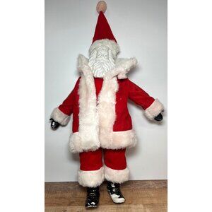 Vintage Porcelain Santa Claus Figurine With Red Velvet Suit & Faux Fur Trim